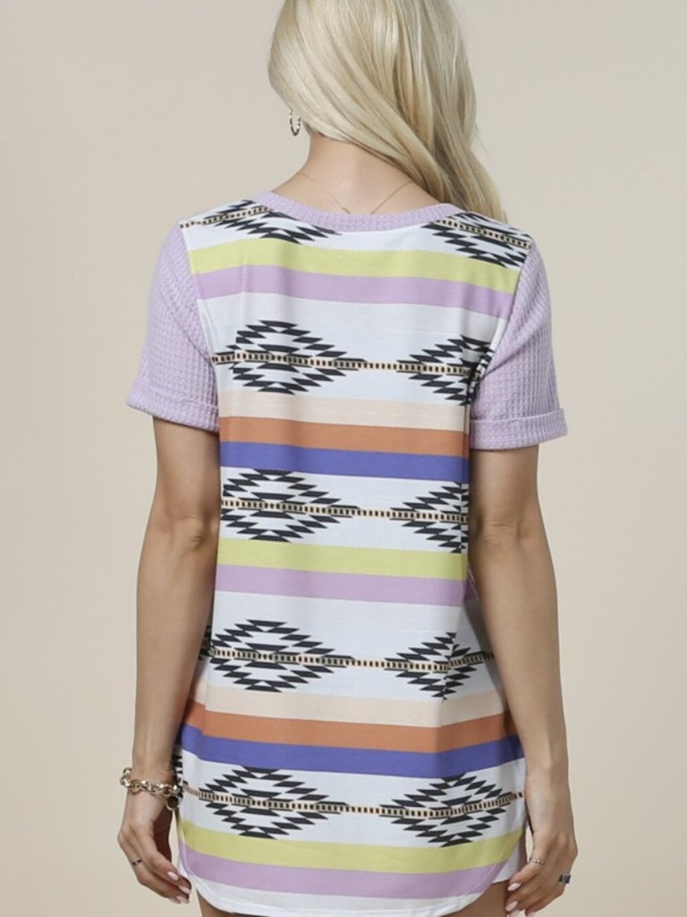Aztec Print Color Block Waffle Top - Picture 3 of 4